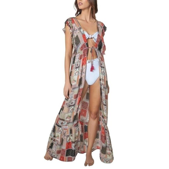Agua Bendita NWT Emilia Maxi Ruffle Coverup Dress Medium - Picture 1 of 9